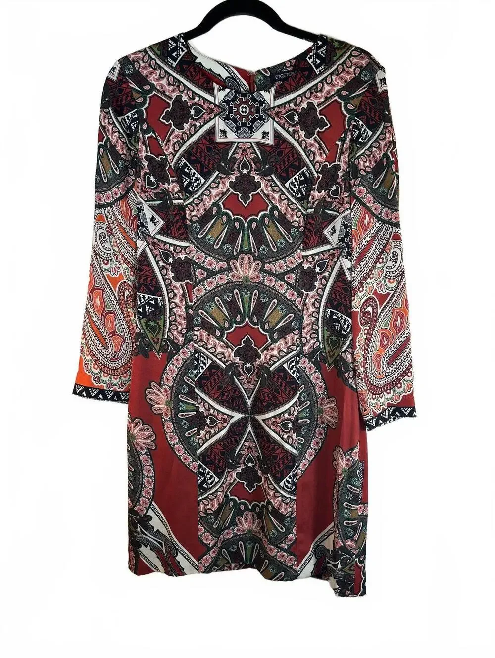 ETCETERA Women’s Red Patterned Geometric & Paisley Motif Dress / Size: 8
